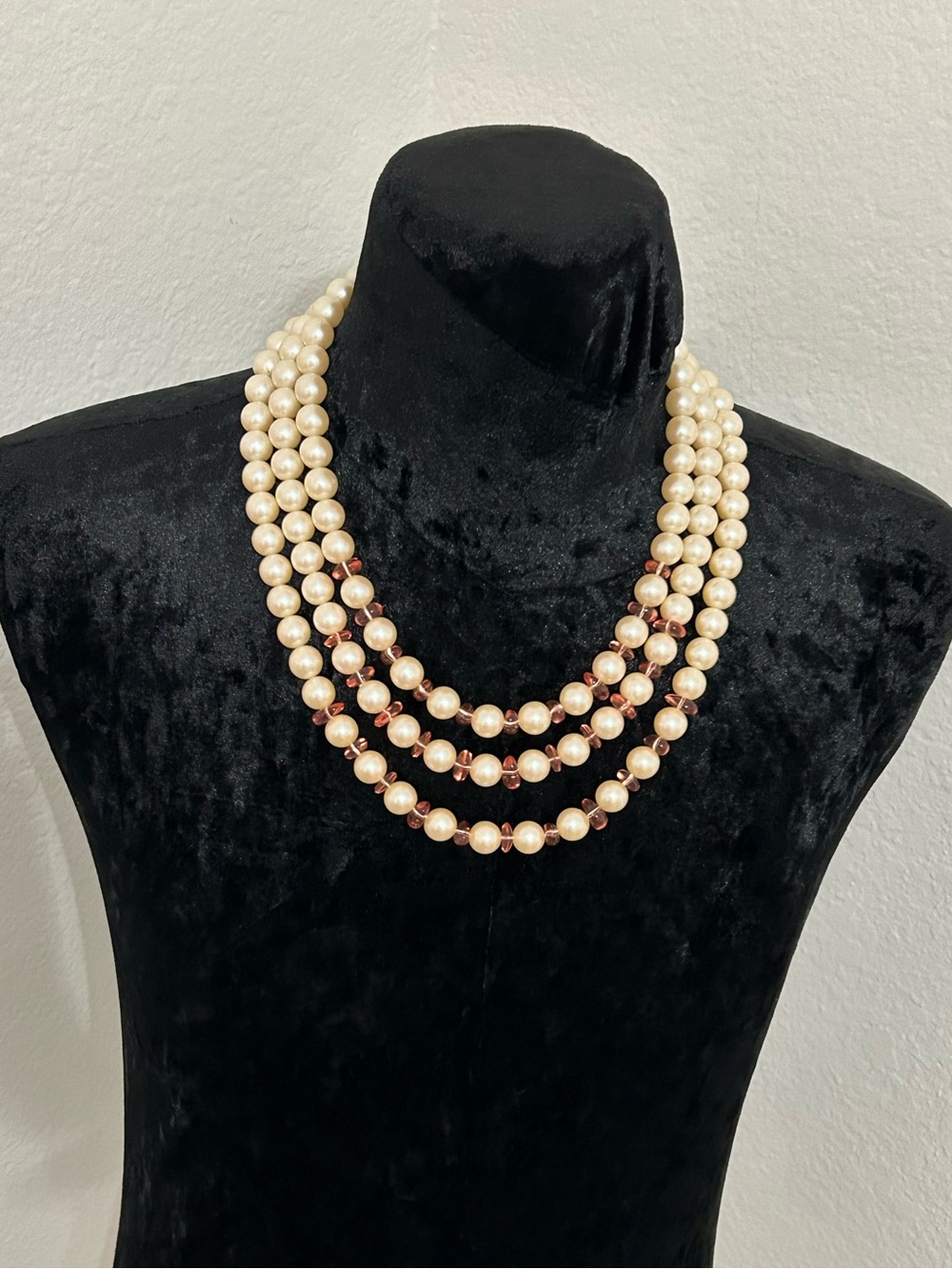 Monet Triple Strand Faux Pearl Necklace